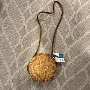 Rattan and leather round purse